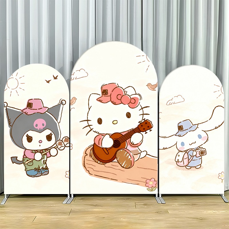Outdoor Adventure Background - ฉากหลังแบบแบน 2 มิติ ผ้าชั้นเดียวไม่ยืดหยุ่น ลายเฮลโล คิตตี้และผองเพื่อน