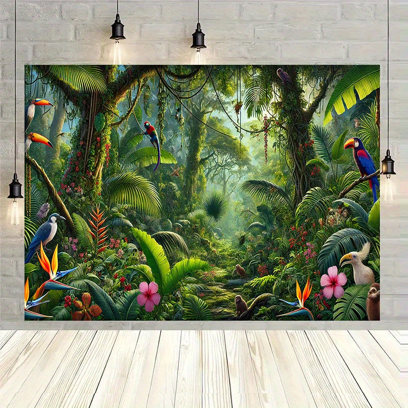 Outdoor Adventure Background - ฉากหลังผ้าแบนเนอร์ลายการผจญภัยในป่า 1 ชิ้น ตกแต่งฉากหลังสำหรับงานเฉลิมฉลองกลางแจ้งอเนกประสงค์