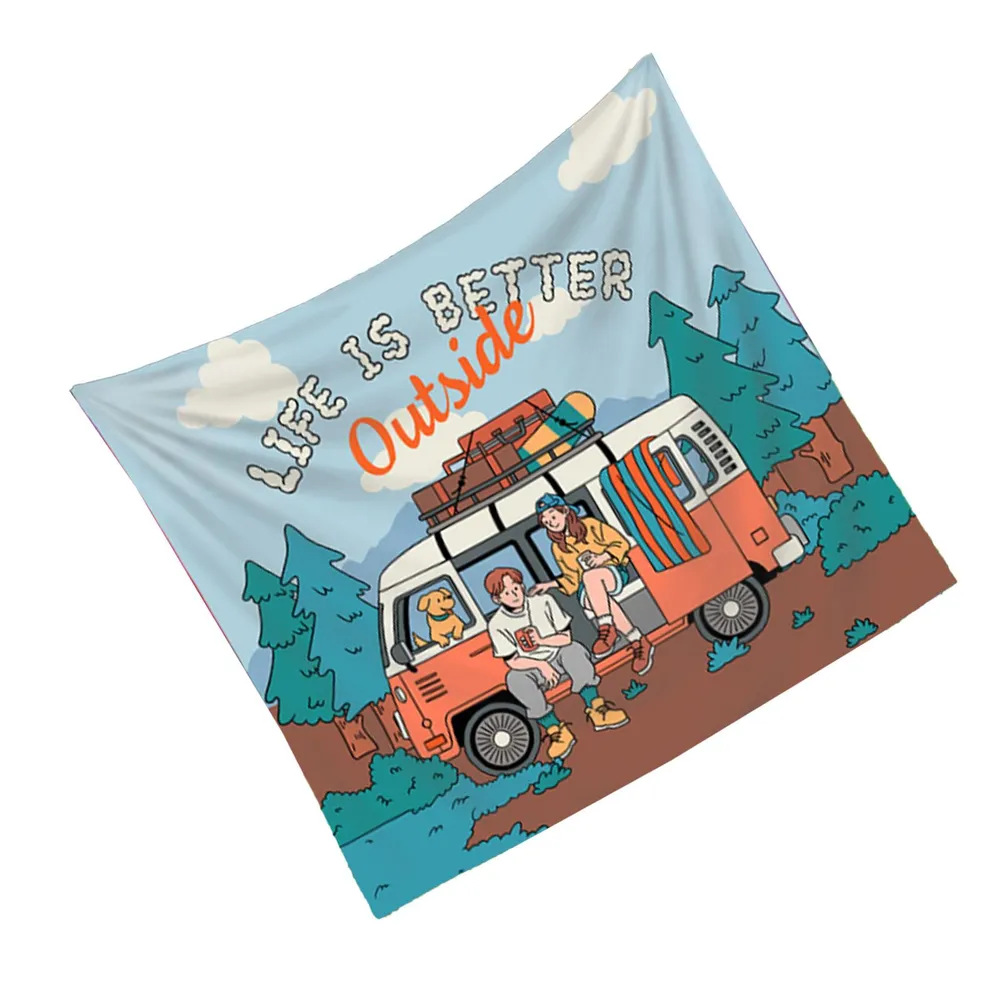ผ้าแขวนผนังลายรถแคมป์ปิ้งสไตล์ - Outdoor Adventure Background บทวิจารณ์และราคา