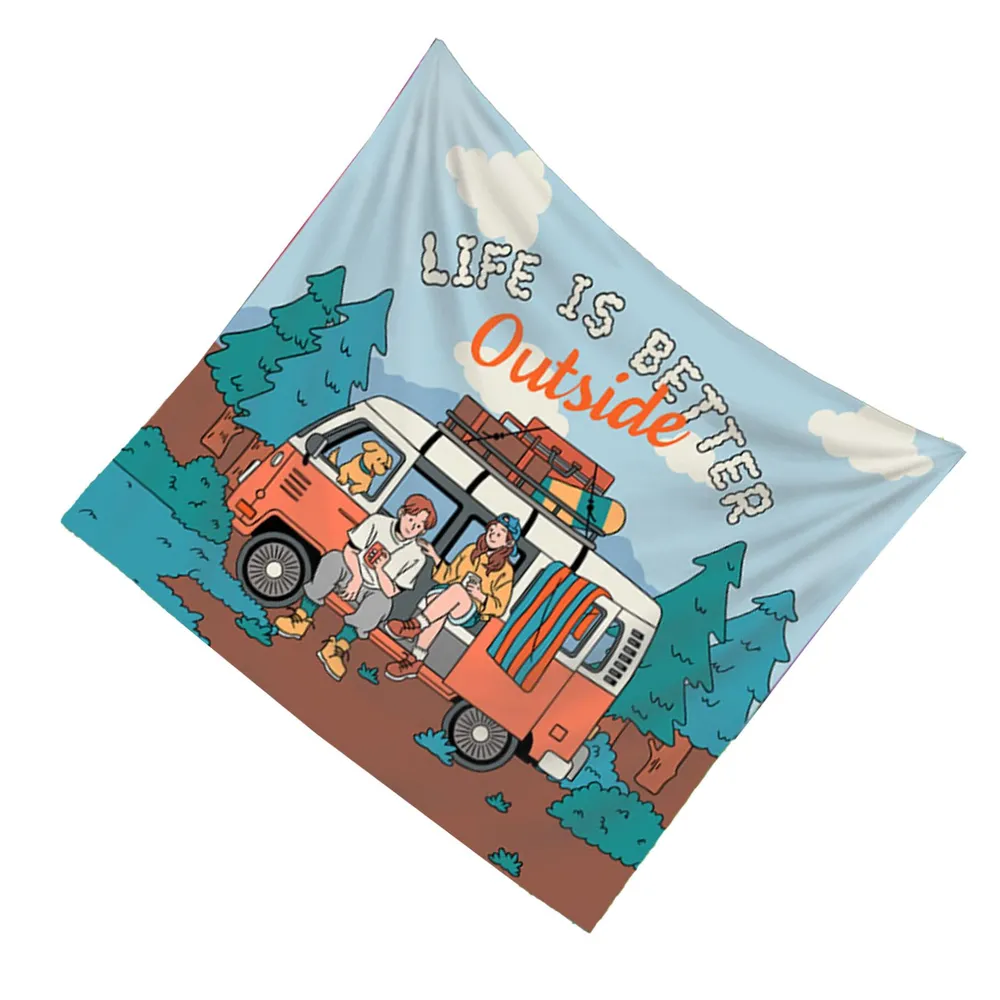 ผ้าแขวนผนังลายรถแคมป์ปิ้งสไตล์ - Outdoor Adventure Background บทวิจารณ์และราคา