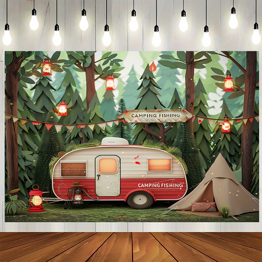 แบนเนอร์ธีมป่าตั้งแคมป์โพลีเอส - Outdoor Adventure Background บทวิจารณ์และราคา