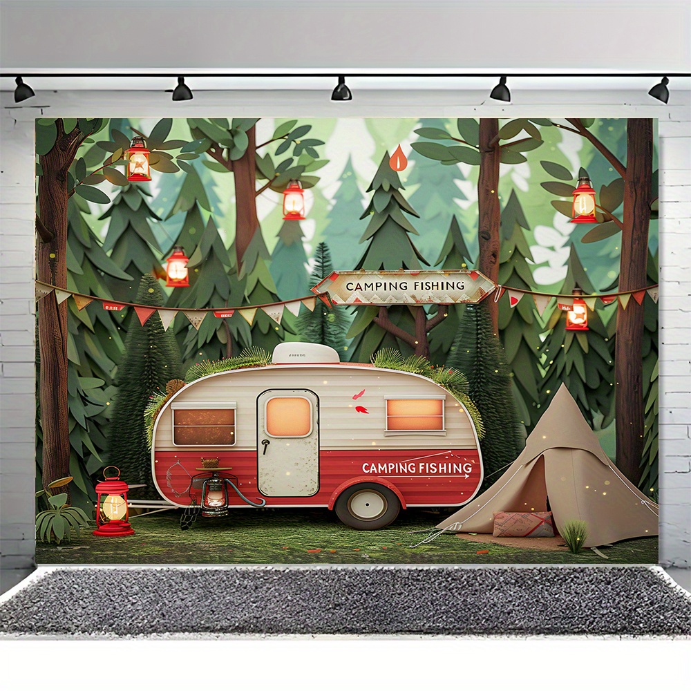 แบนเนอร์ธีมป่าตั้งแคมป์โพลีเอส - Outdoor Adventure Background บทวิจารณ์และราคา