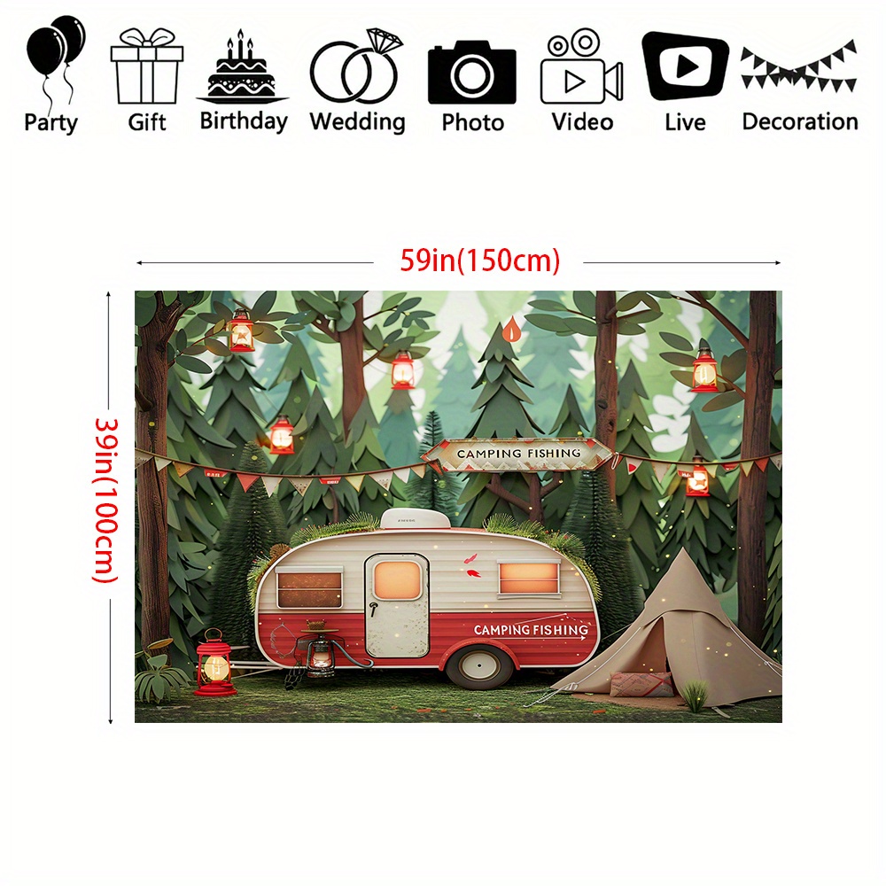 แบนเนอร์ธีมป่าตั้งแคมป์โพลีเอส - Outdoor Adventure Background บทวิจารณ์และราคา