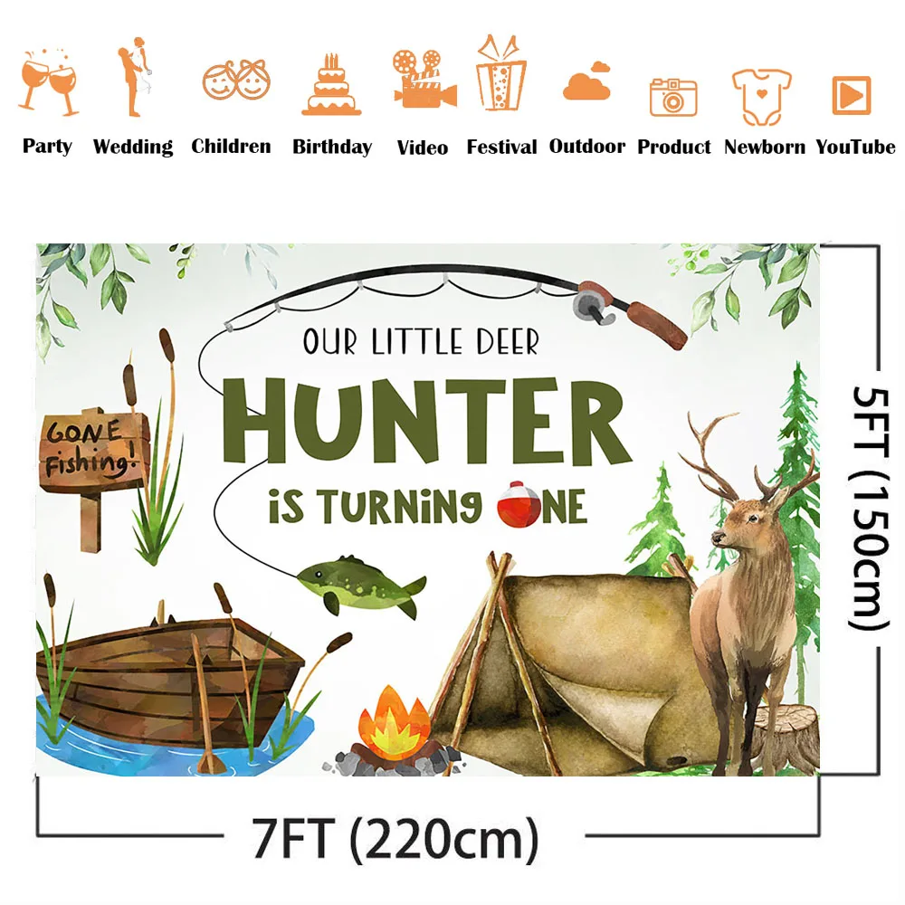 การล่าสัตว์ตกปลาวันเกิดกวางปลา - Outdoor Adventure Background บทวิจารณ์และราคา