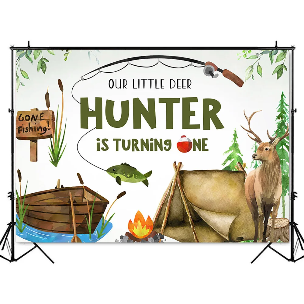 การล่าสัตว์ตกปลาวันเกิดกวางปลา - Outdoor Adventure Background บทวิจารณ์และราคา