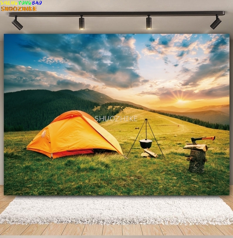 ป่ากลางแจ้ง Camping ฉากหลังสํา - Outdoor Adventure Background บทวิจารณ์และราคา